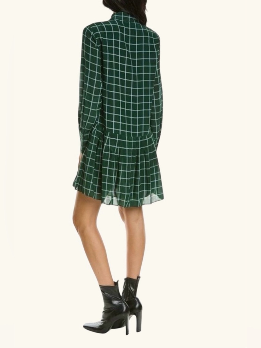 Rebecca Taylor Green Plaid 100% Silk Mini Dress Preppy Pleated Babydoll